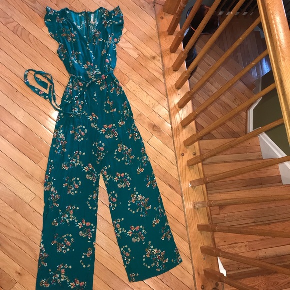 Xhilaration Pants - Xhilaration One Piece Teal Floral Jumper Sz XXL